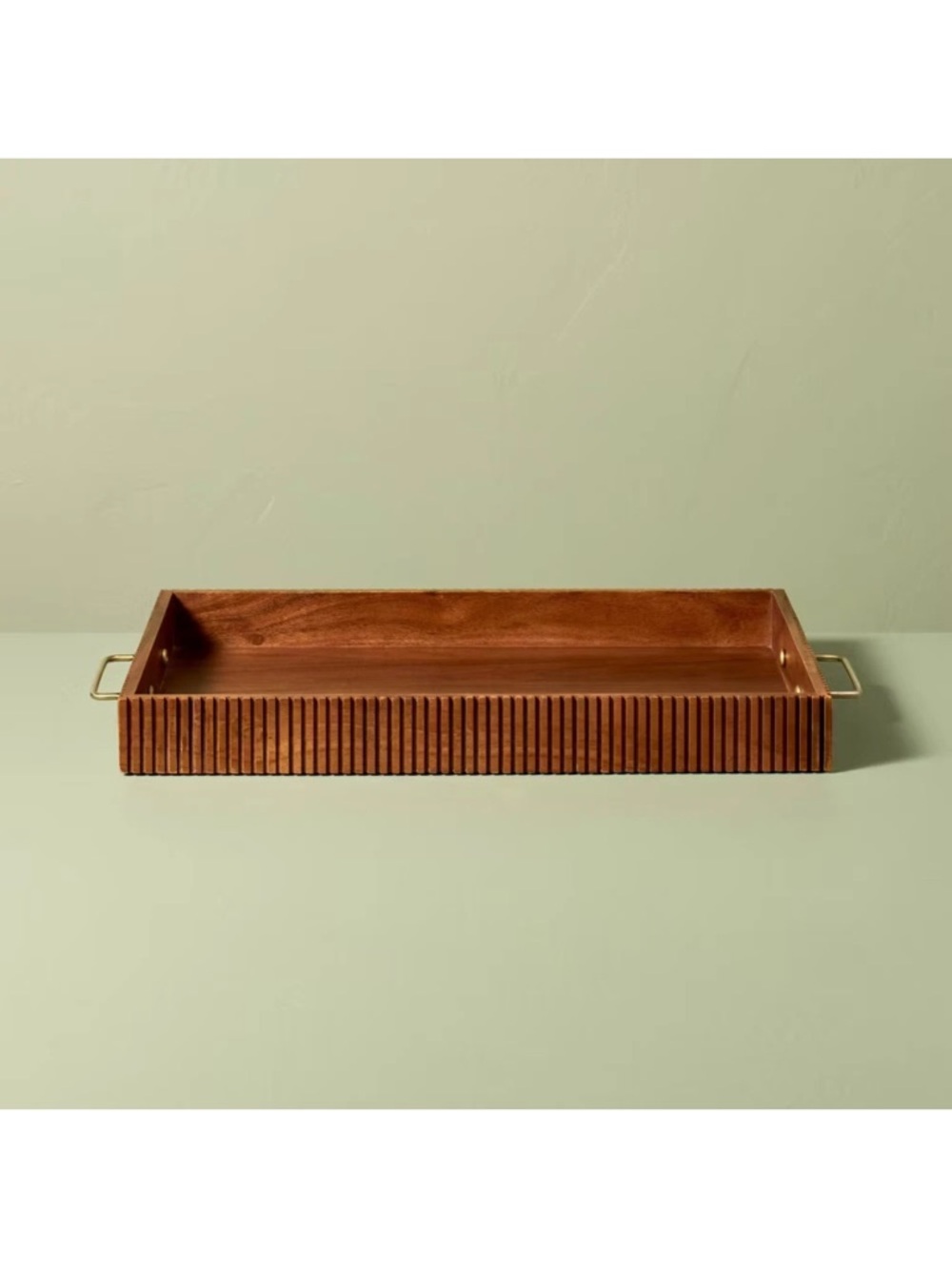 Hearth & Hand Grooved Edges Acadia Wood Wooden Tray w/ Gold Brass Handles NEW